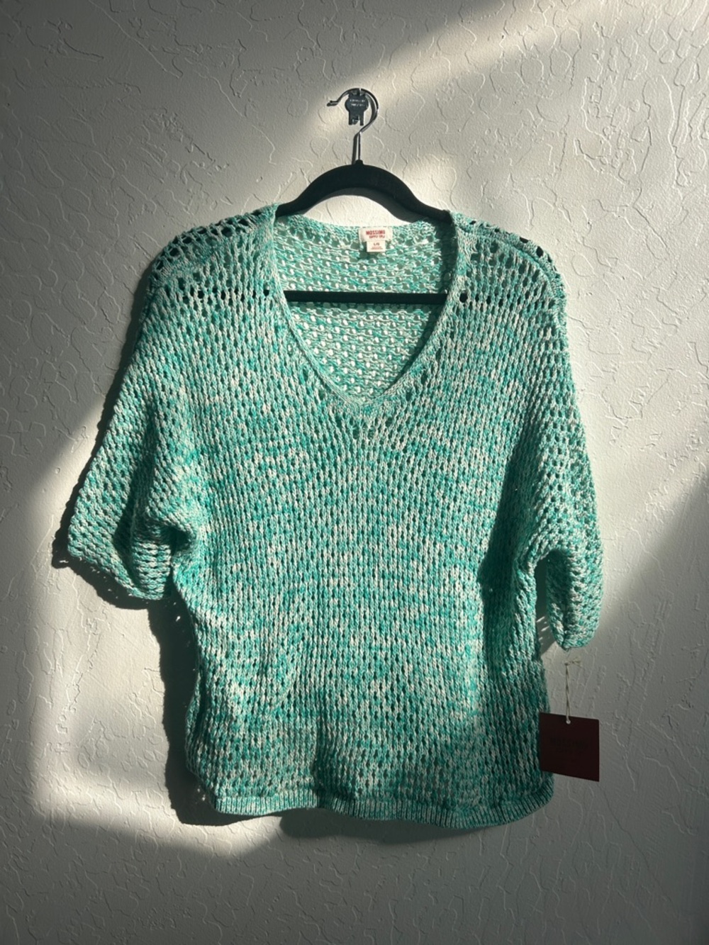 Mossimo Supply Co. Turquoise Open-Knit V-Neck Sweater